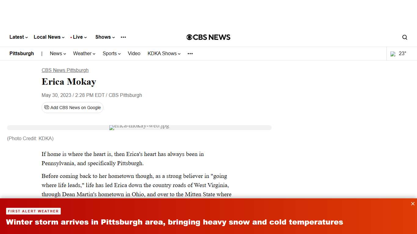 Erica Mokay - CBS Pittsburgh